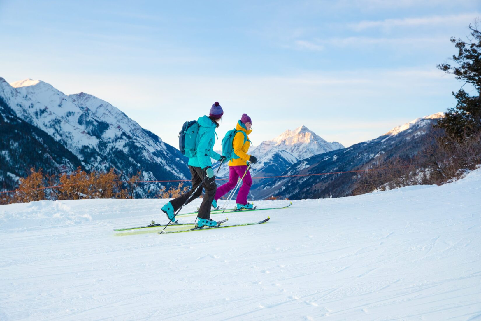 Cross-country skiers on a groomed trail near Aspen