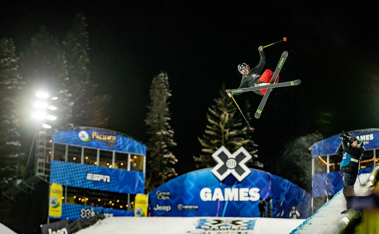 X Games Aspen 2026 Mens-halfpipe. Athlete mid-air during practice event.